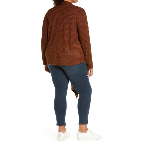 Cozy Ribbed Tie Cardigan — Rust Brown Loveapella Knit 1X - Picture 3 of 14